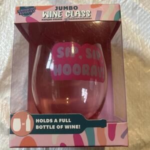 NPW Jumbo Wine Glass ~ Stemless ~Holds a full bottle of wine “SIP, SIP, HOORAY!”